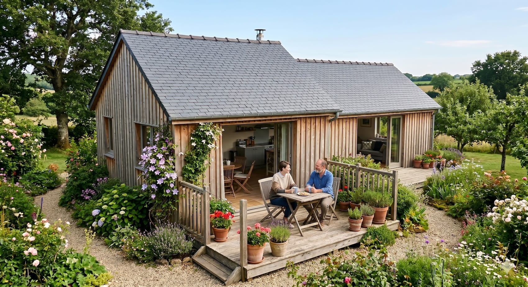 maison bois de 50m2 en ardoises toiture double pente