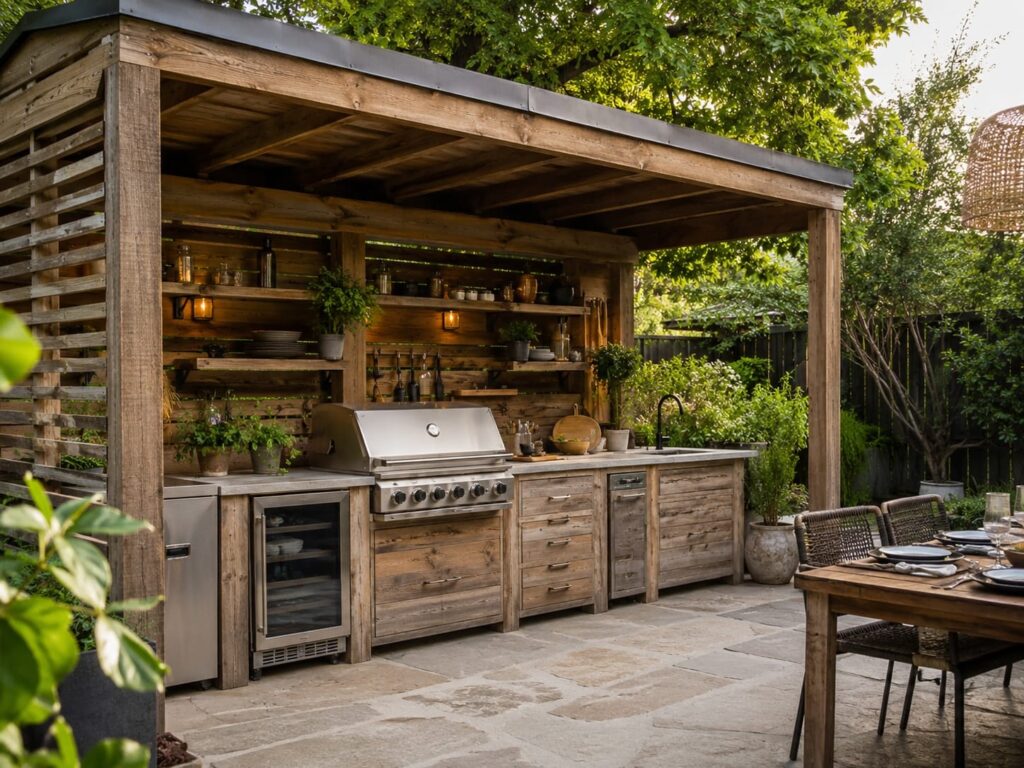 Cuisine d'été en bois - structurer un vrai espace pour cuisiner dehors
