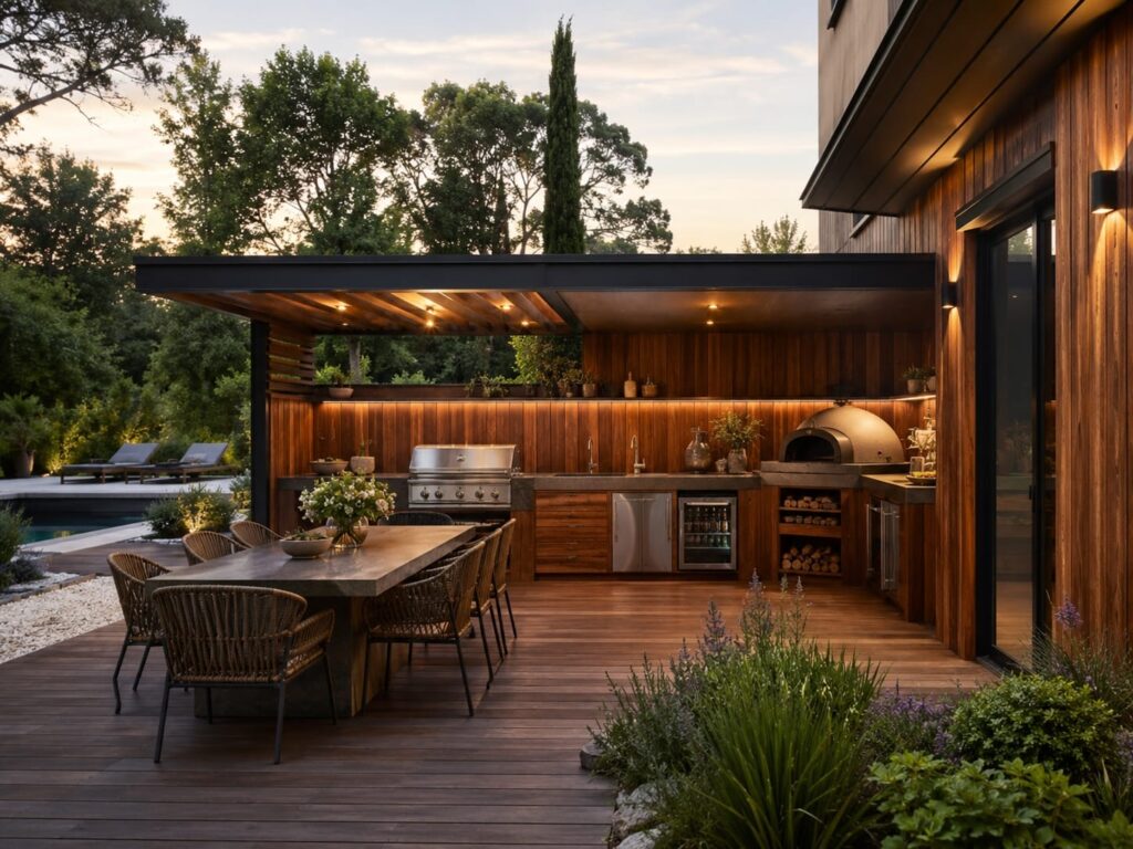 Cuisine d'été en bois - structurer un vrai espace pour cuisiner dehors