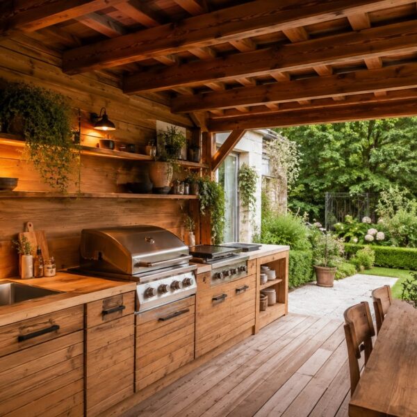 Cuisine d'été en bois - structurer un vrai espace pour cuisiner dehors - photo principale