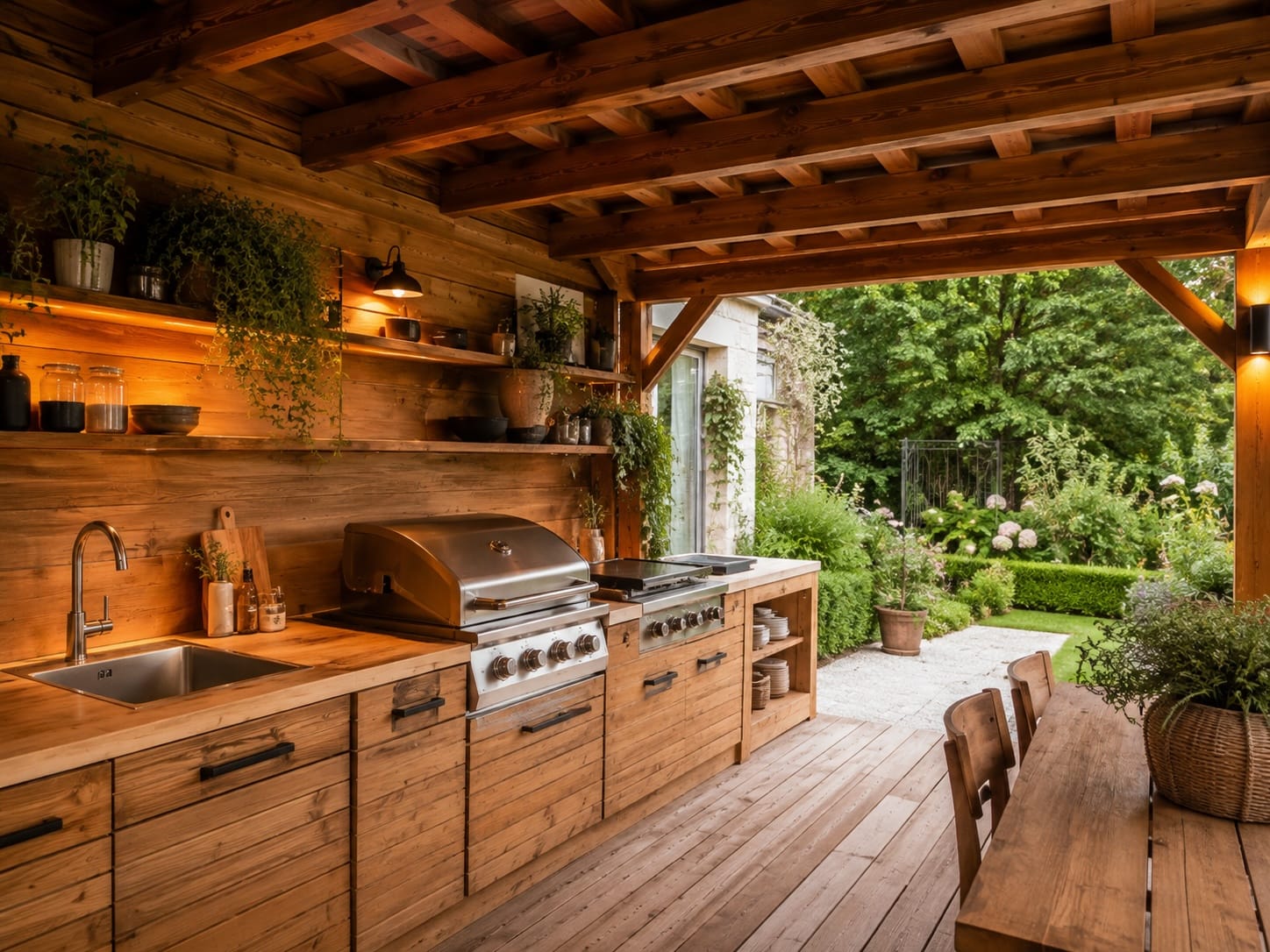 Cuisine d'été en bois - structurer un vrai espace pour cuisiner dehors - photo principale
