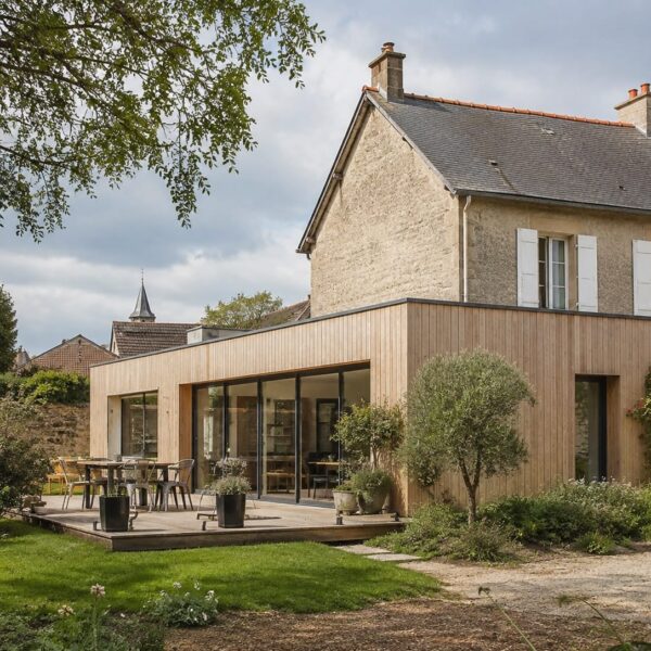 Extension bois à toit plat - une manière sobre d’agrandir la maison - photo principale
